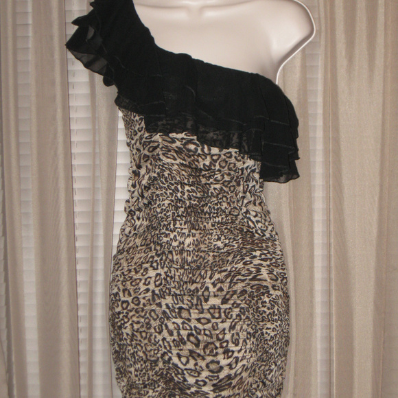 SAPA Leopard One Shoulder Ruffle Mini Dress - Picture 3 of 7